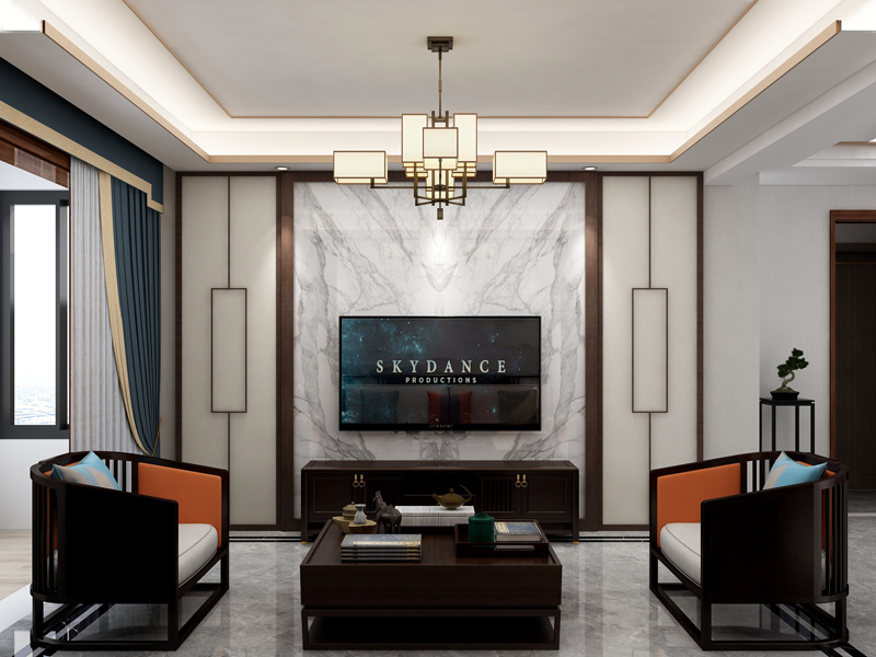 新中式风格装修效果图.jpg 电视背景墙.jpg